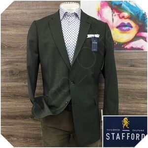 NEW STAFFORD Mens Blazer‎ Sport Coat Casual Size 46L Classic Green Wool Suit